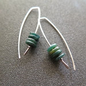 forest green jasper earrings. modern artisan jewelry. flat stone earrings in hammered sterling silver. made in Calgary