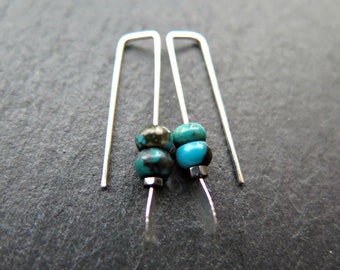 small natural turquoise earrings. handmade turquoise jewelry. genuine turquoise stones.