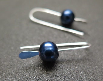 small navy blue pearl earrings. modern freshwater pearl jewelry. made in Calgary Alberta