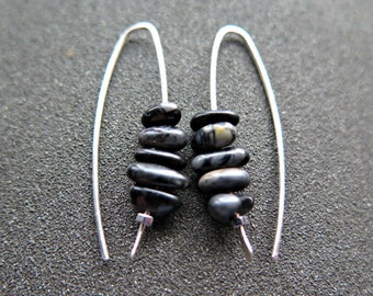 black picasso jasper earrings in sterling silver. contemporary stone nugget jewelry. Canadian jewellery.