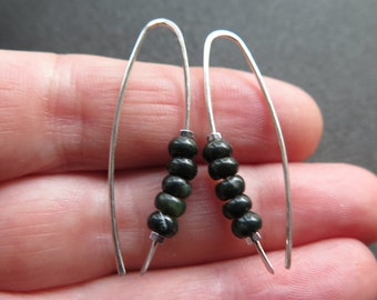 black jade earrings. Canadian jade jewelry in 925 sterling silver. very dark forest green natural stone earrings.