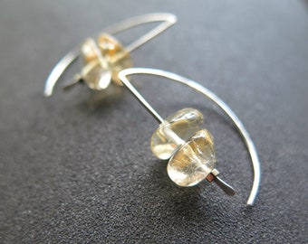 natural citrine earrings. pale yellow nugget earrings in sterling silver. citrine jewelry for November birthdays.