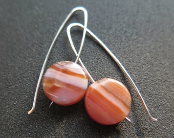 white and orange carnelian earrings. modern artisan jewelry. natural carnelian jewelry from Canada