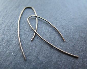 modern bronze threader earrings in niobium wire. anodized niobium jewelry. 19th anniversary gift for wife.