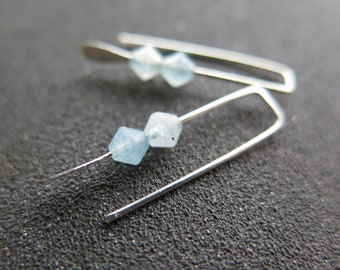 small aquamarine earrings with natural aquamarine gemstones. sky blue earrings. March birthstone jewelry.