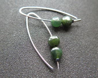 forest green jade earrings. simple jade jewelry. natural BC jade stones. Canadian jewellery.