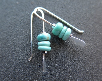 small turquoise earrings. natural turquoise stones. genuine turquoise jewelry. one inch earrings. made in Canada