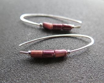 Mookaite Jasper Earrings, Red Pink Stone, Sterling Silver Hooks