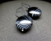 black earrings. hypoallergenic earwires for sensitive ears. black and white agate jewelry. ships from Canada
