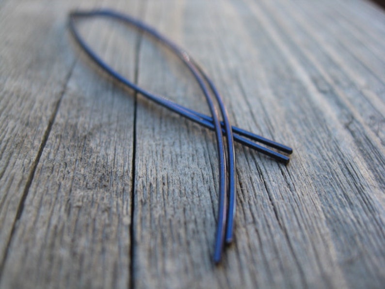 denim blue earrings. niobium jewelry. geometric hoops. splurge image 6