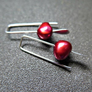 small red pearl earrings. crimson pearl jewelry. made in Canada image 1