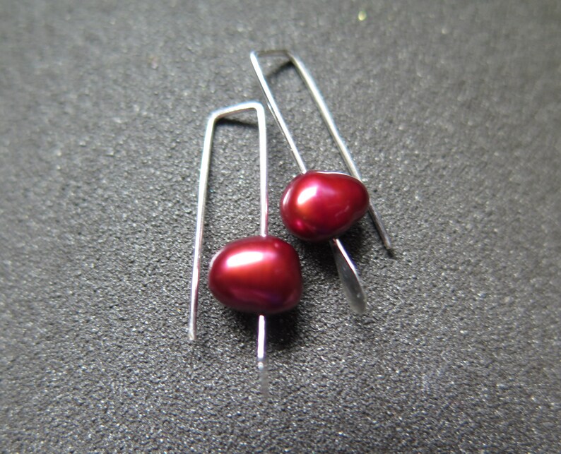 small red pearl earrings. crimson pearl jewelry. made in Canada image 4