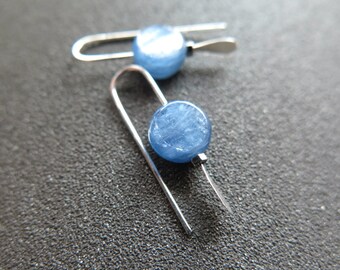 small blue kyanite earrings. cornflower blue stone jewelry. small silver earrings. splurge