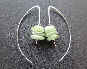 green peridot earrings in sterling silver. natural gemstone jewelry. August birthstone gift.