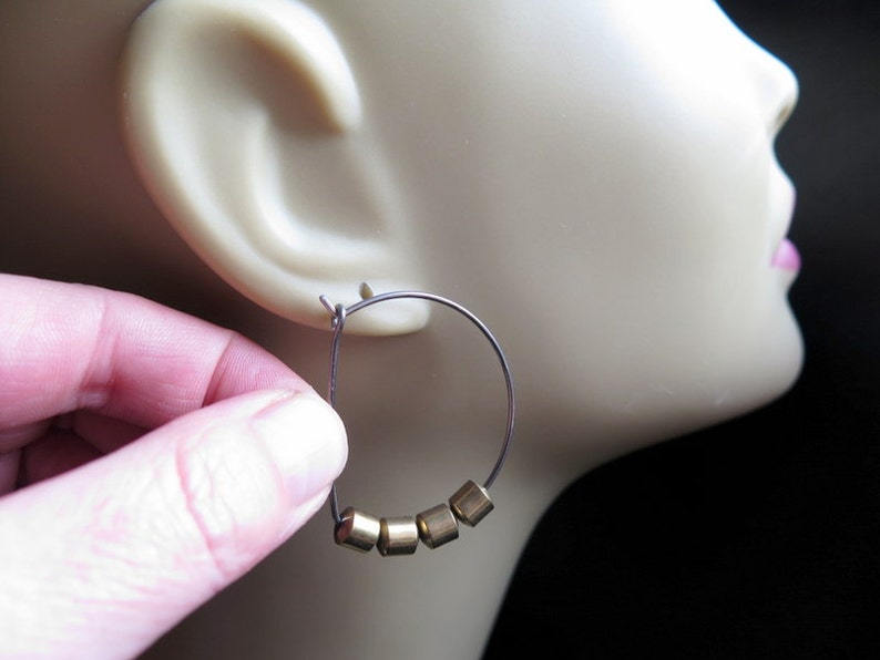 hypoallergenic hoop earrings. silver and gold jewelry. niobium earwires. sensitive ears. image 3