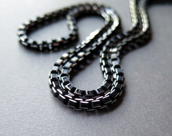 mens necklace. black choker. 6 mm wide box chain. made in Canada.