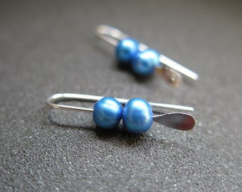 small blue pearl earrings. turquoise pearl jewelry. made in Canada