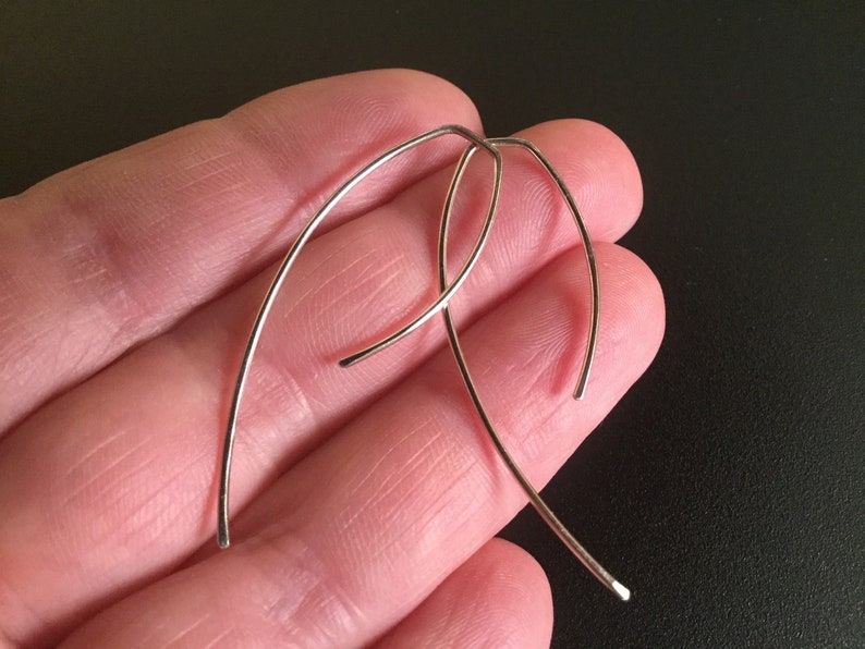 sterling silver earrings. wire earings. minimalist jewelry. threader earrings. image 2