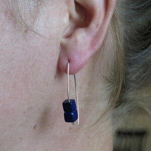 lapis earrings sterling silver. cobalt blue earring. lapis lazuli jewelry. 1 1/2 drop earrings. hypoallergenic jewellery. image 4