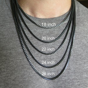 mens box chain necklace. anodized aluminum jewelry. black necklace with silver edge. made in Canada. image 8