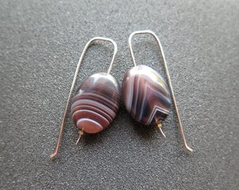 striped agate earrings on sterling silver earwires. contemporary real stone jewelry. splurge.