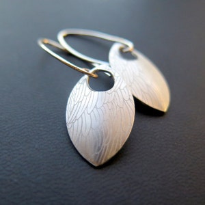 feather earring in anodized aluminum. sterling silver dangle earrings. image 2