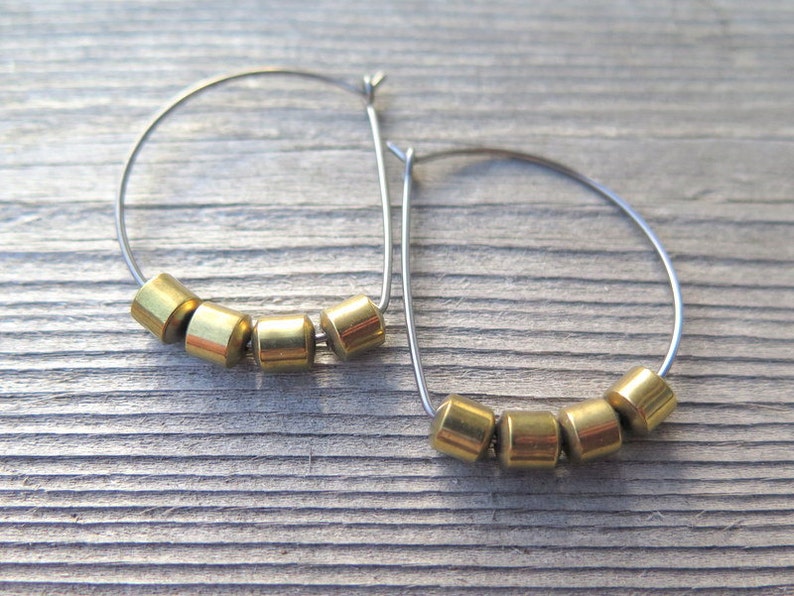 hypoallergenic hoop earrings. silver and gold jewelry. niobium earwires. sensitive ears. image 5