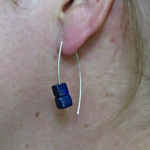 lapis earrings sterling silver. cobalt blue earring. lapis lazuli jewelry. 1 1/2 drop earrings. hypoallergenic jewellery. image 3