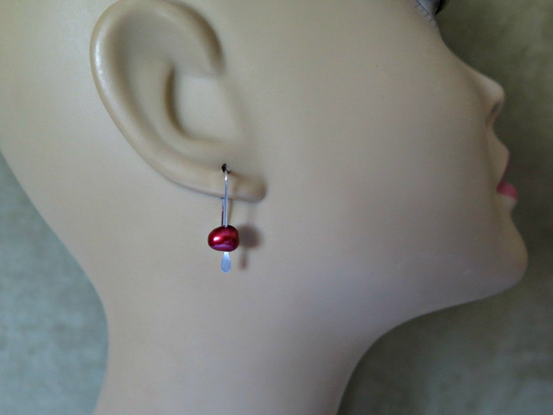 small red pearl earrings. crimson pearl jewelry. made in Canada image 3