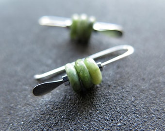 small green jade earrings. natural Canadian jade jewelry. 1 inch earrings handmade by splurge.