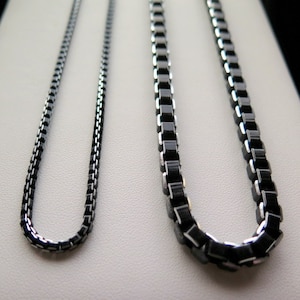 mens box chain necklace. anodized aluminum jewelry. black necklace with silver edge. made in Canada. image 7