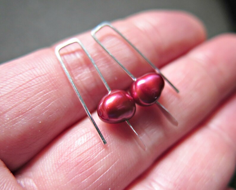 small red pearl earrings. crimson pearl jewelry. made in Canada image 9