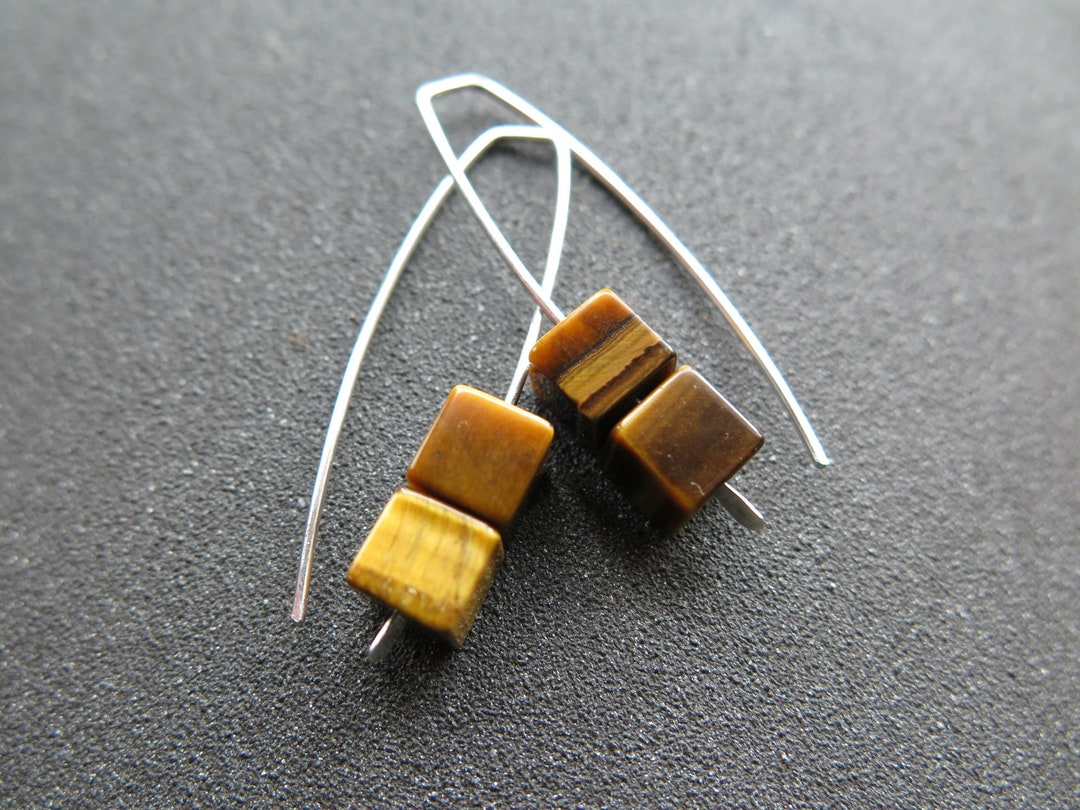 Tiger Eye Earrings in Sterling Silver. Brown Stone Earrings. - Etsy