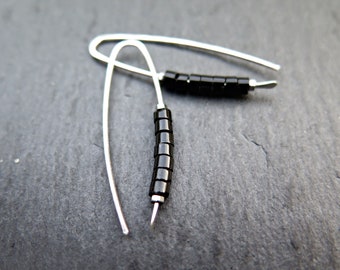 black onyx earrings. modern stone jewelry. natural black onyx gemstones. simple black earrings.