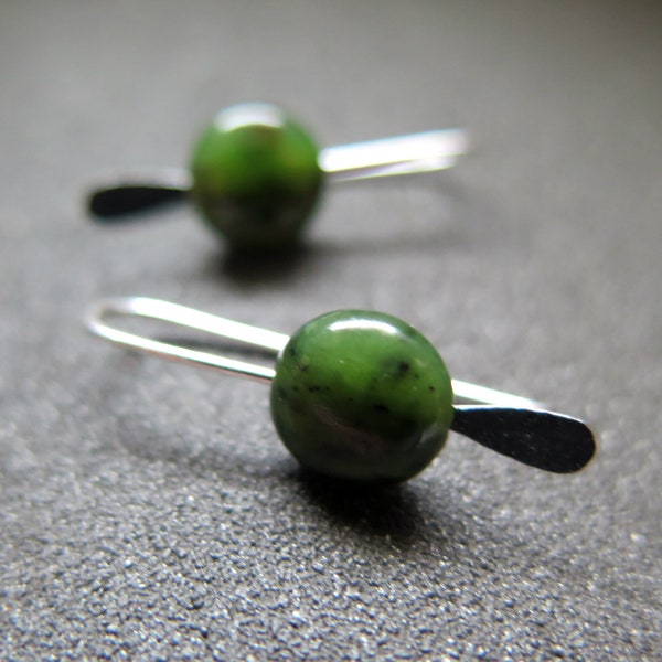 very dark forest green jade earrings. natural jade jewelry. earrings from Canada.