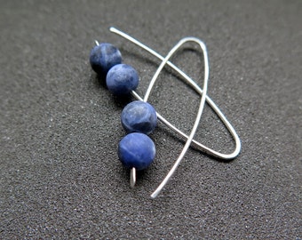 royal blue sodalite earrings. matte stone jewelry with sterling silver ear wires. made in Calgary