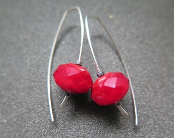 modern red earrings. crystal jewelry. 15th wedding anniversary gift of crystal.