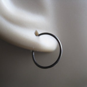 mens hoop earrings. dark silver niobium. hypoallergenic hoops. image 3
