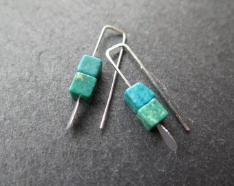 small turquoise cube earrings. natural turquoise jewellery. Canadian seller.