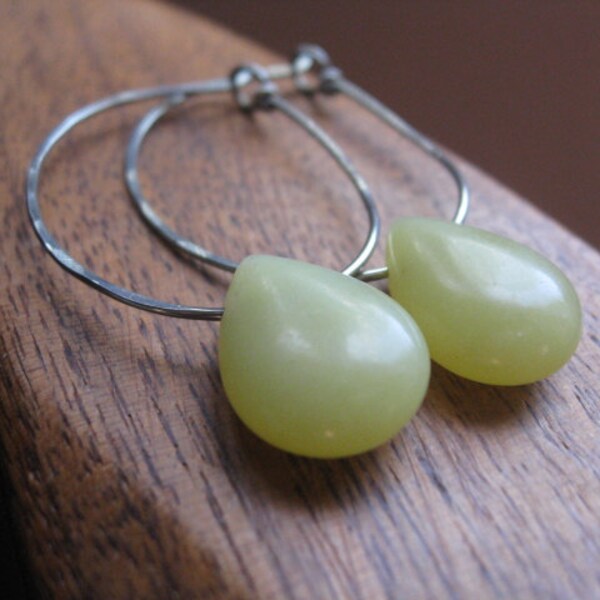 niobium hoop earrings in new jade briolettes. niobium earrings. new jade earrings. splurge