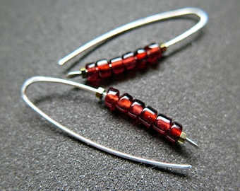 genuine red garnet earrings. modern red gemstone jewelry. Canadian made garnet jewellery.