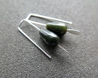 very dark forest green jade earrings. natural jade jewelry from Canada