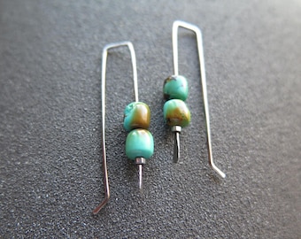 brown and blue real turquoise earrings in dark silver niobium wire for sensitive ears.