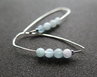 unique aquamarine earrings. blue gemstone jewelry. modern 925 jewellery.