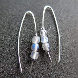 labradorite earrings with flash made with sterling silver wire. modern gemstone jewelry. Canadian made labradorite jewellery.