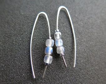 labradorite earrings with flash made with sterling silver wire. modern gemstone jewelry. Canadian made labradorite jewellery.