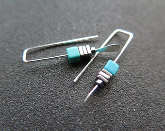 small silver and turquoise earrings. natural turquoise jewelry. one inch earrings. made in Canada
