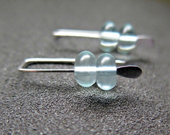 small aquamarine earrings with natural aquamarine gemstones. sky blue jewelry. March birthstone jewellery.