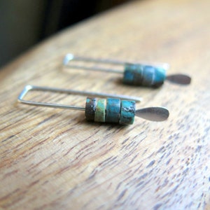 small turquoise earrings with natural stones. small silver earings. made in Canada