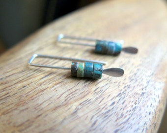 small turquoise earrings with natural stones. small silver earings. made in Canada